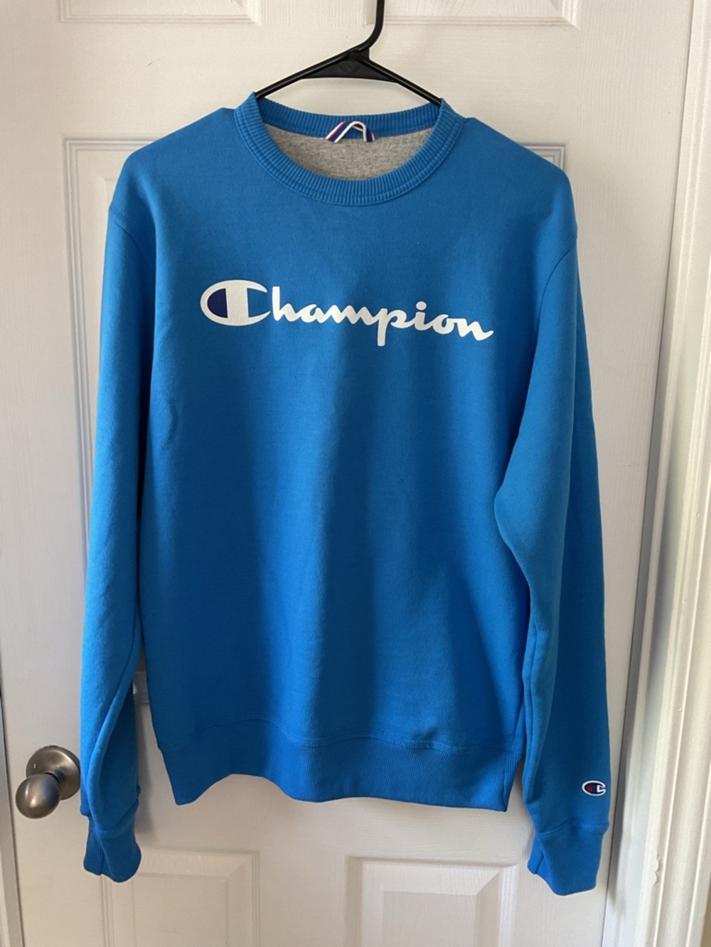 Champion Men’s Blue Graphic Logo Crewneck Sweatshirt Size Small Fleece